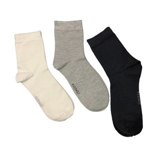 3 pairs of socks in white, grey and black