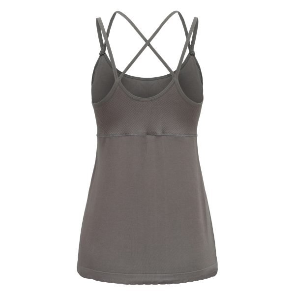 back of grey cami with spaghetti straps