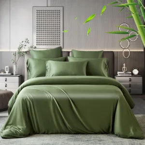 Bed with Olive quilt cover bedding
