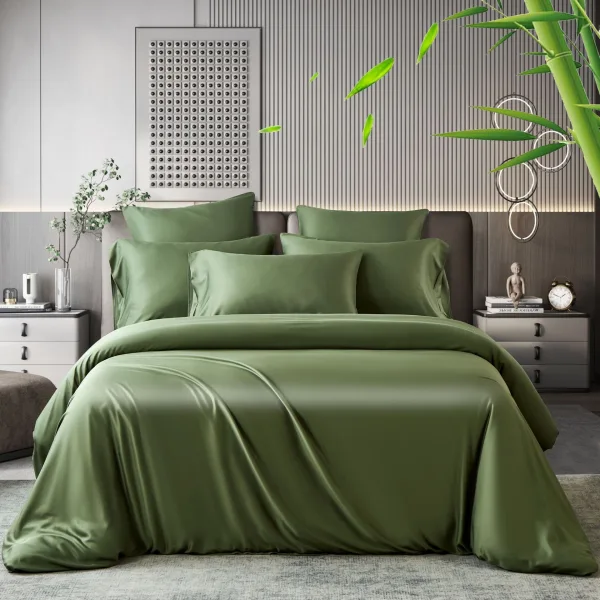 Bed with Olive quilt cover bedding
