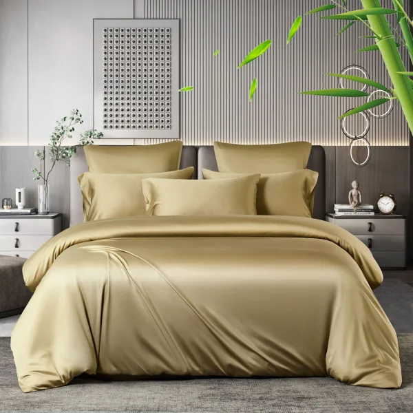 Bed with sand quilt cover bedding