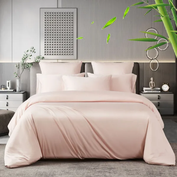 Bed with baby pink quilt cover bedding