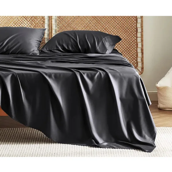 bed with black bedding